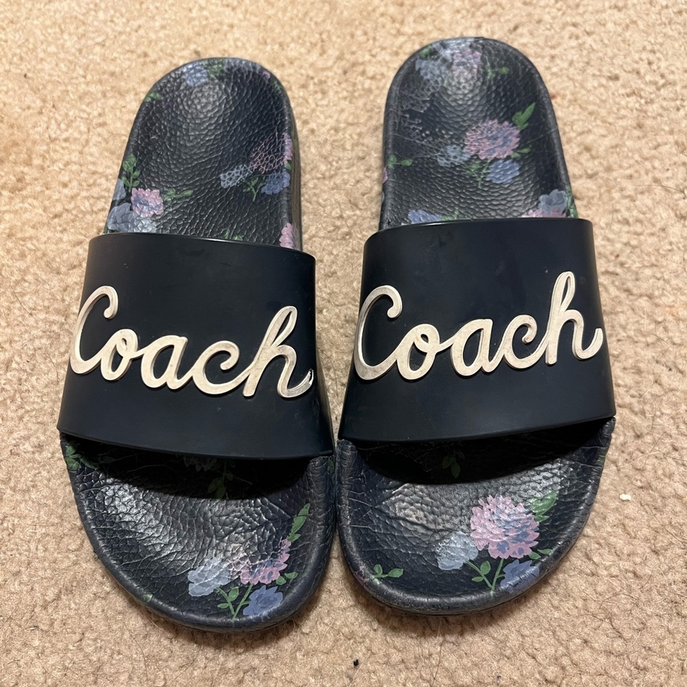 Blue Floral Coach Slides